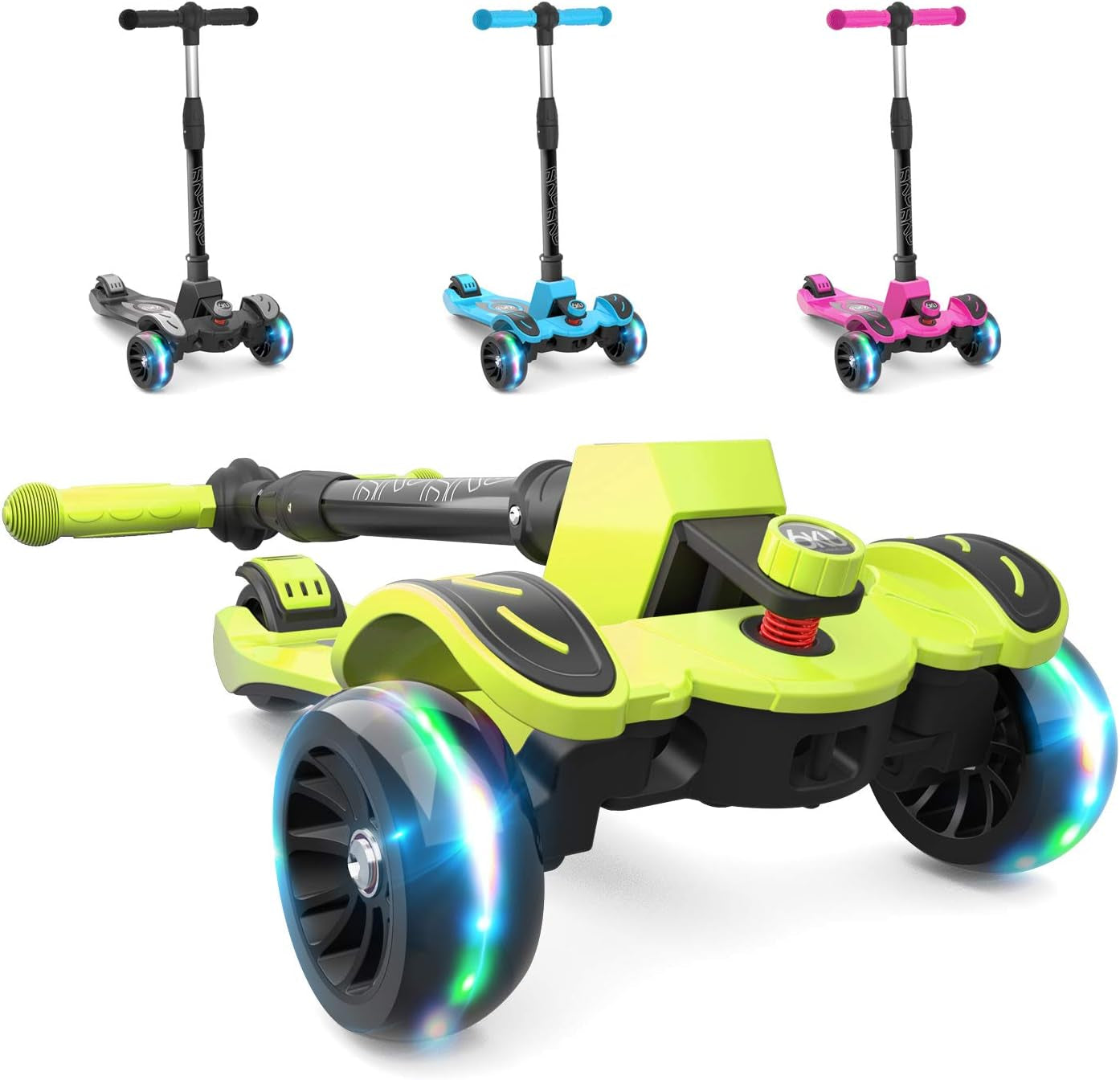 Kids Scooter with Adjustable Height, Toddler Scooter with Widened Flash Wheels, Ages 3-8, Lean to Steer